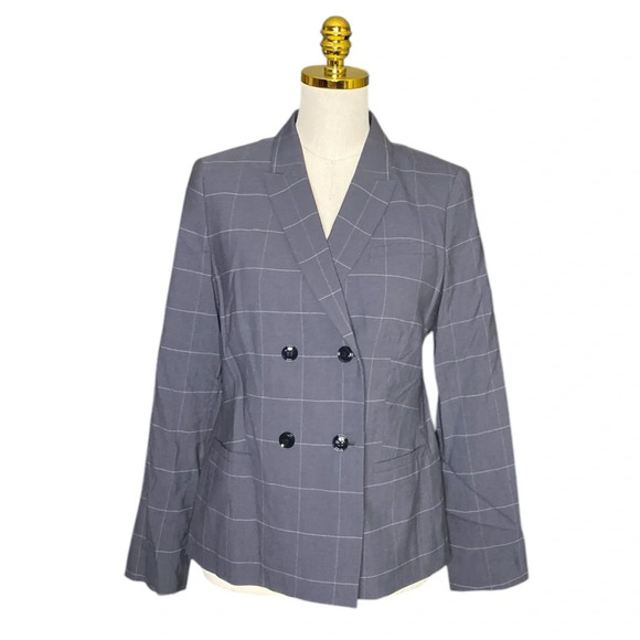 BANANA REPUBLIC Women’s Double Breasted Windowpane Wool Office Siren Blazer Sz 6 - Picture 1 of 10